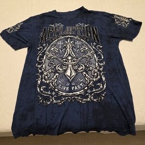 Affliction Blue Short Sleeve Tees with Intricate Designs